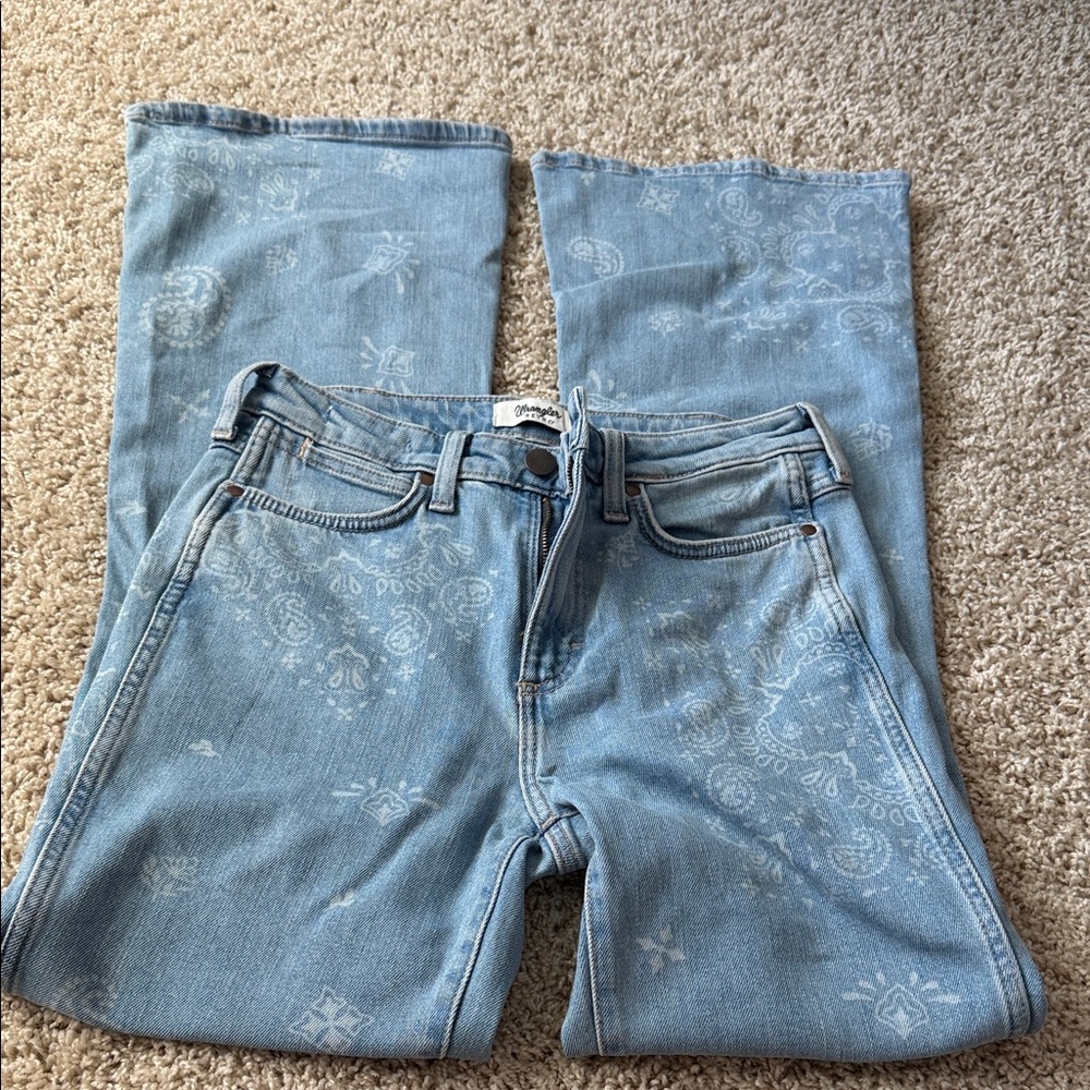 Wrangler Light Blue Flare Jeans with Paisley Pattern